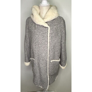 Zara Trafaluc Outerwear Women's Gray Hooded Wool Blend Coat Faux Fur Trim Size L